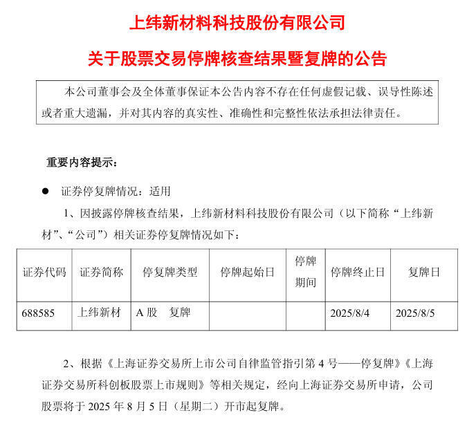 V观财报｜“10倍股”上纬新材停牌核查结束，上半年净利预降三成